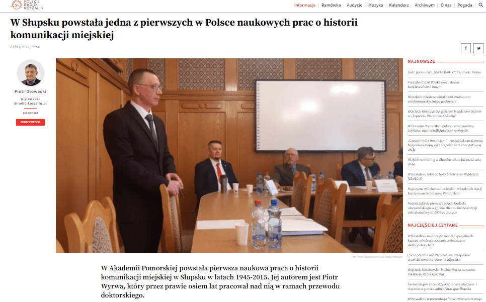 POLSKIE RADIO KOSZALIN O OBRONIE DOKTORATU PIOTRA WYRWY